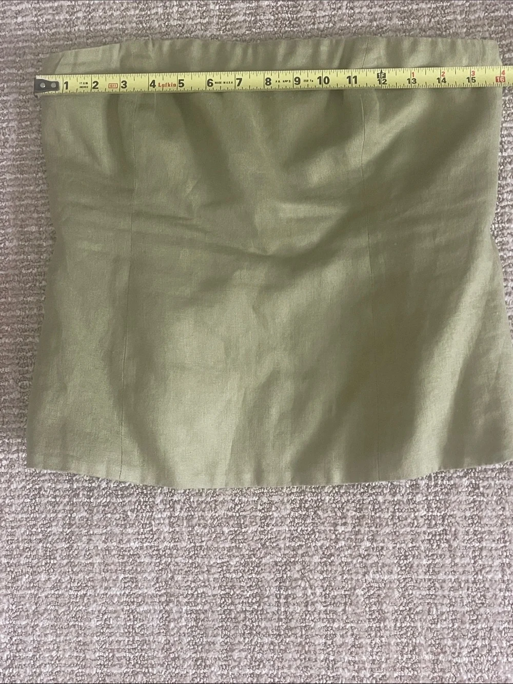 Reformation Iskra Two Piece Olive Strapless Top with Cream Satin Midi Skirt Set
